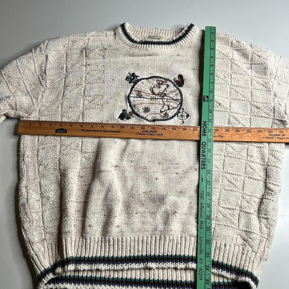 90s Vintage St Johns Bay Knit Sweater World Map Embroidery Cream XL USA - Picture 8 of 9